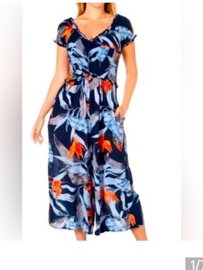 Patrons Of PEACE Romper With Flowers. Size large Colorful Stretchy